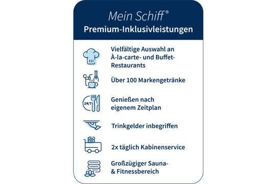 Übersicht über die TUI Mein Schiff Inklusivleistungen an Bord der Kreuzfahrtschiffe